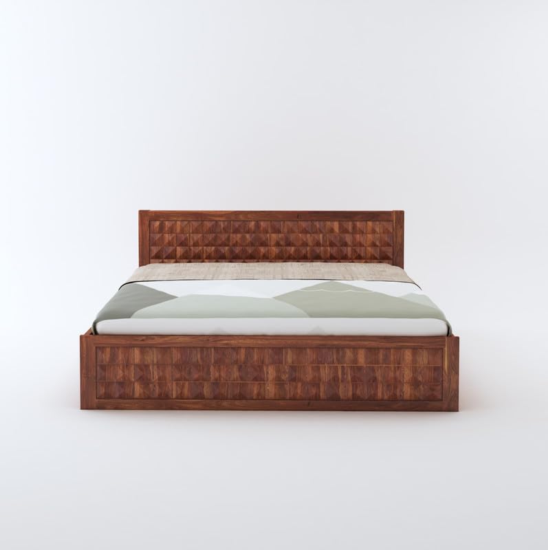 Walnut finish sheesham wood queen bed with storage