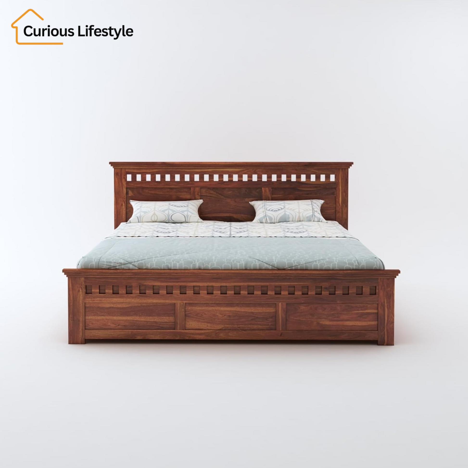 Curious Lifestyle handcrafted Sheesham wood bed with box storage for bedroom

