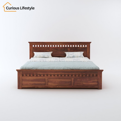 Curious Lifestyle handcrafted Sheesham wood bed with box storage for bedroom

