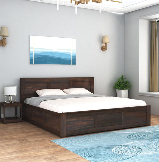 Curious Lifestyle sheesham wood king size bed with premium walnut finish