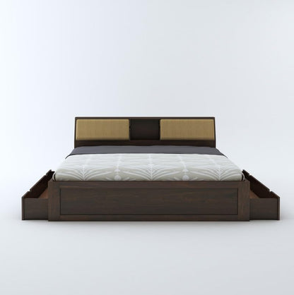 Curious Lifestyle wooden king bed with headboard storage

