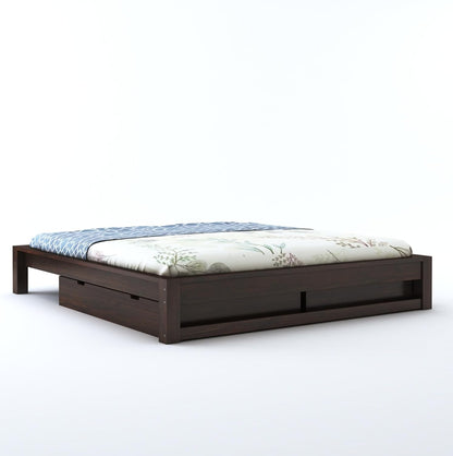Elegant Low Height Sheesham Wood Bed in Walnut Finish