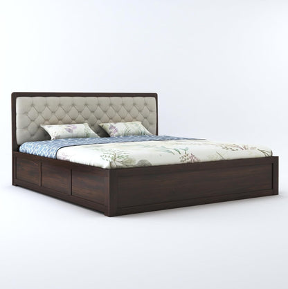 Elegant Queen Size Storage Bed in Rich Walnut Finish – Solid Wooden Frame

