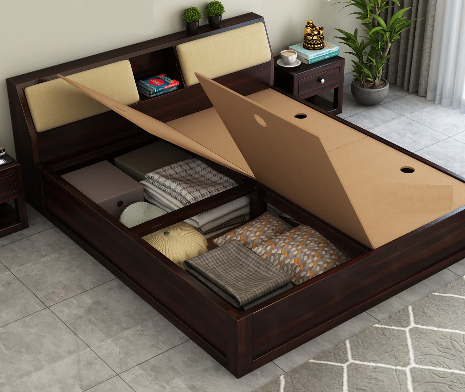 Elegant king size Sheesham bed with premium box storage design

