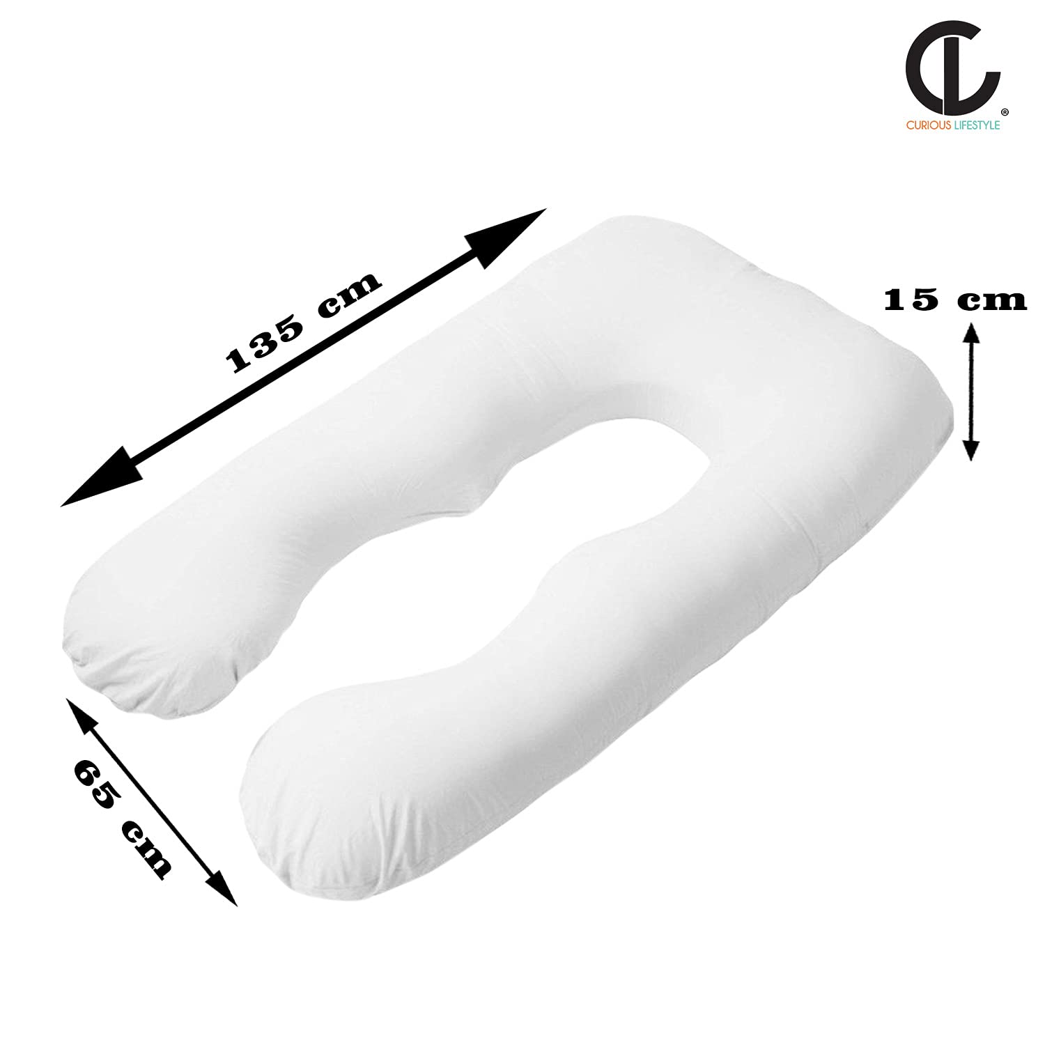 Ergonomic full body pregnancy pillow on bed