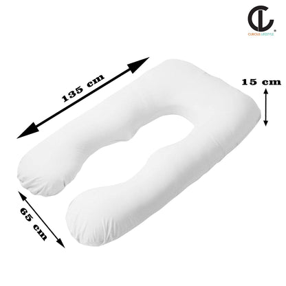 Ergonomic full body pregnancy pillow on bed