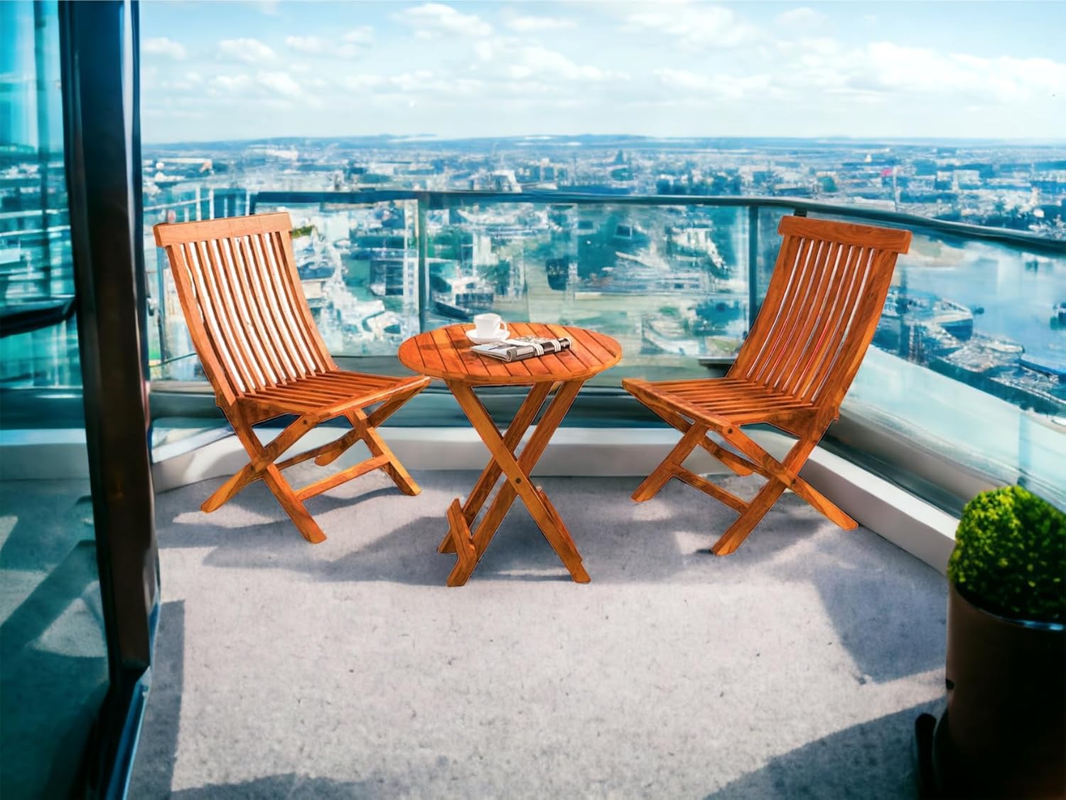 Foldable wooden garden dining set for outdoor coffee and tea time

