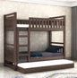 Functional bunk bed with trundle for kids or guests – solid wood design with ladder and rich walnut polish

