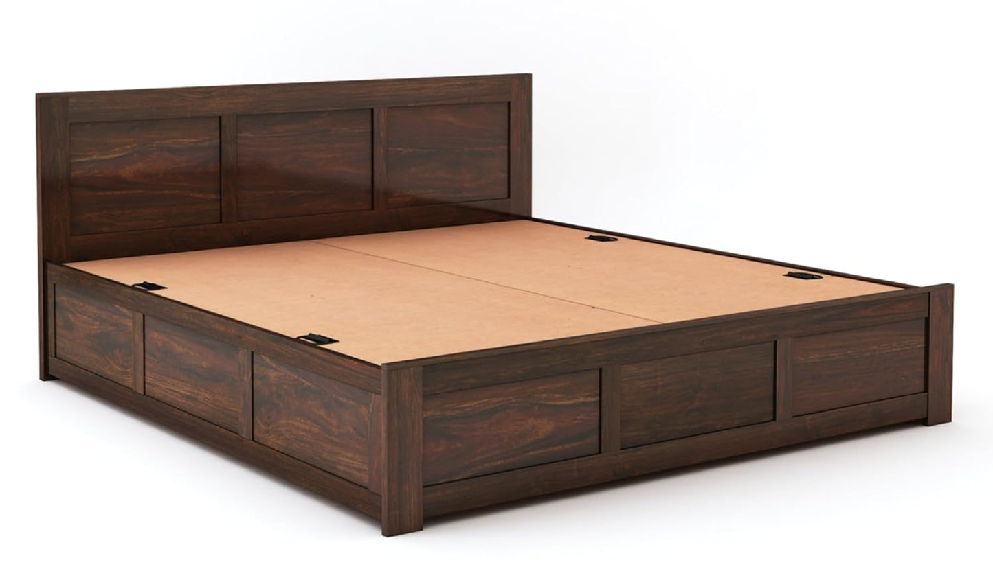 Handcrafted sheesham king bed with box storage for modern homes

