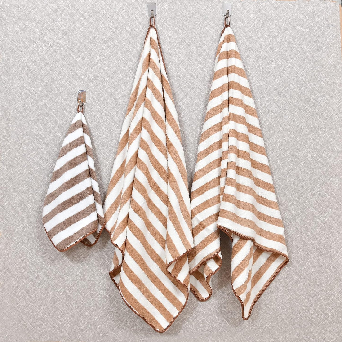 High Quality Cotton Bath Towels Set in Brown White