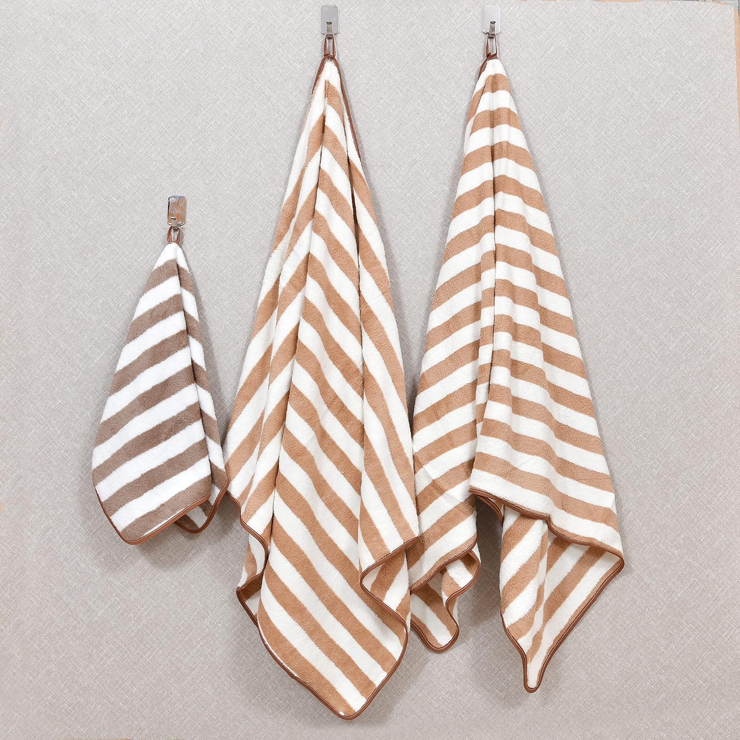 High Quality Cotton Bath Towels Set in Brown White