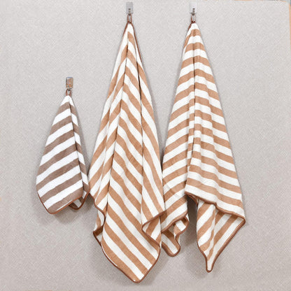 High Quality Cotton Bath Towels Set in Brown White