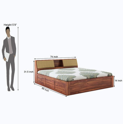 Wooden Double Bed with Headboard Storage