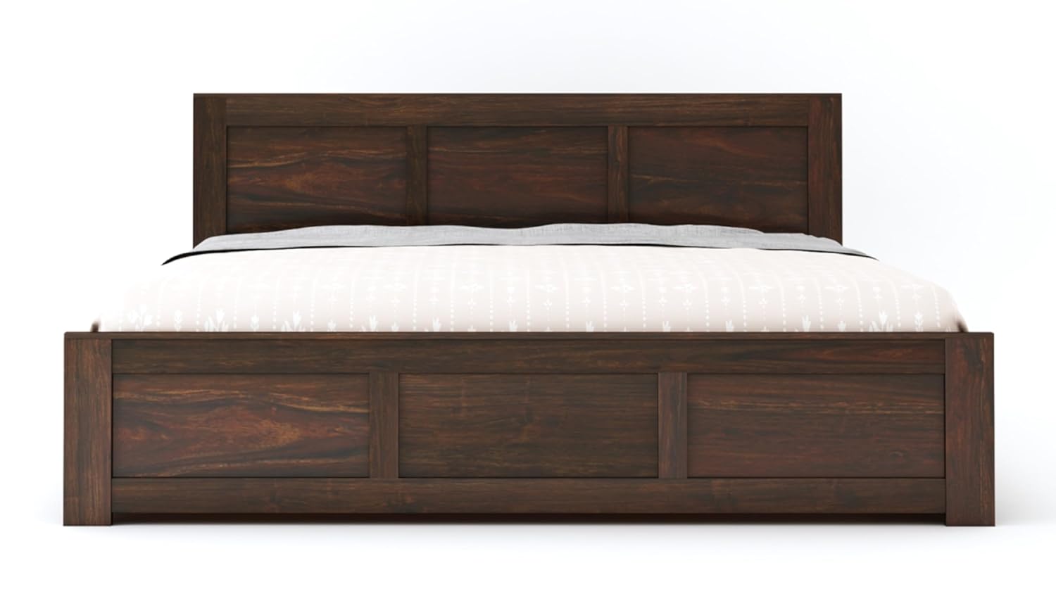 King size wooden double bed with durable box storage

