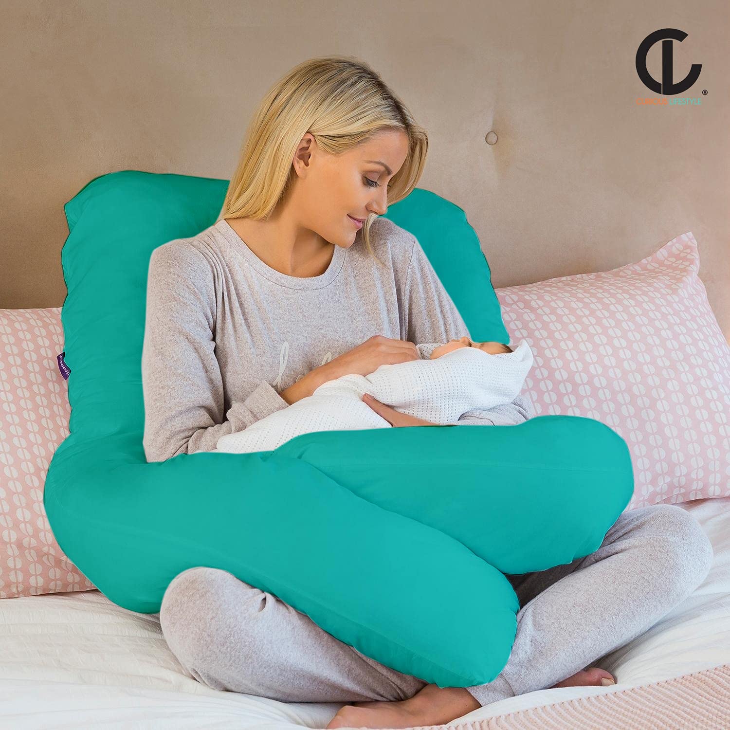 Large U shape pregnancy pillow for side and back sleepers