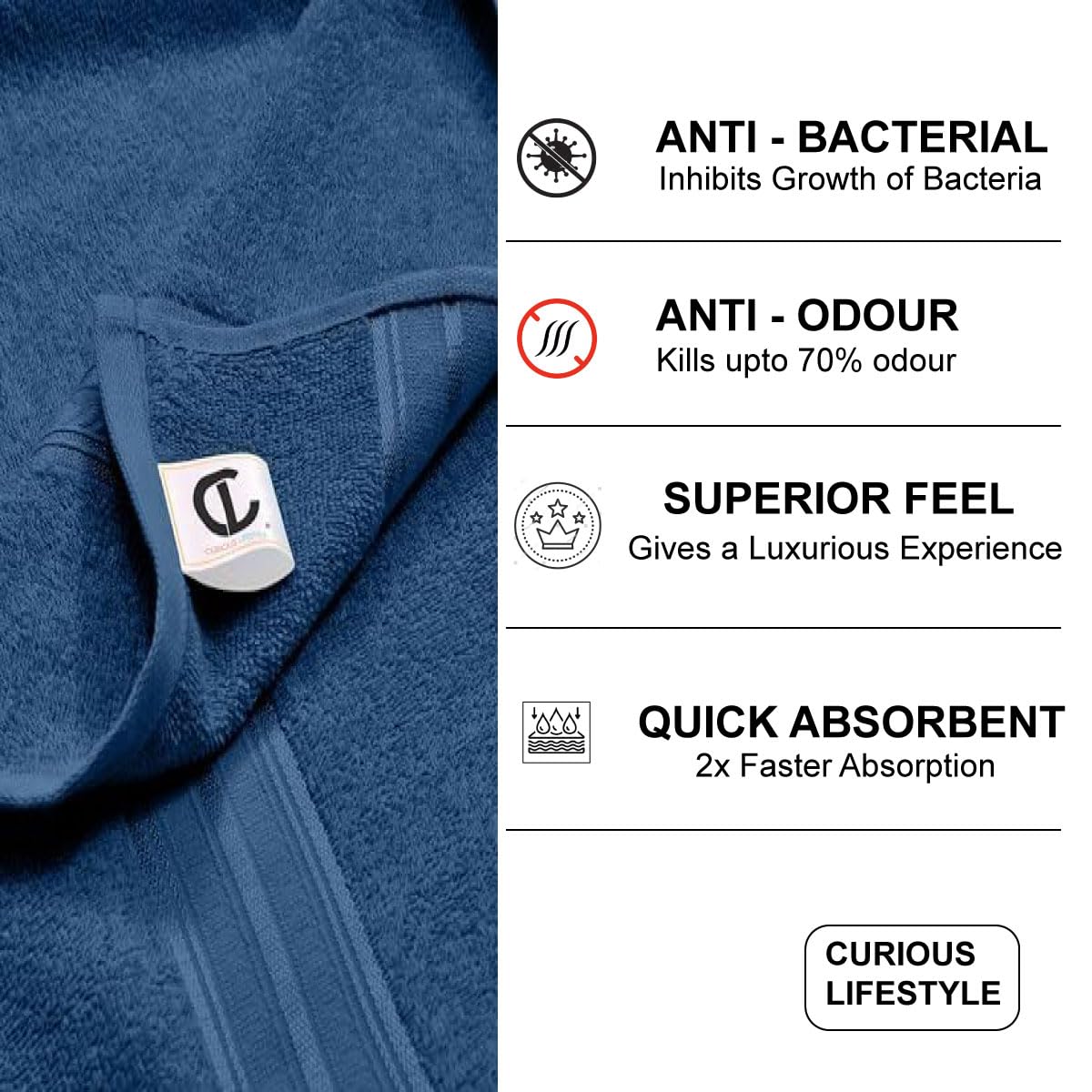 Extra thick cotton bath towel with plush feel and high moisture absorption