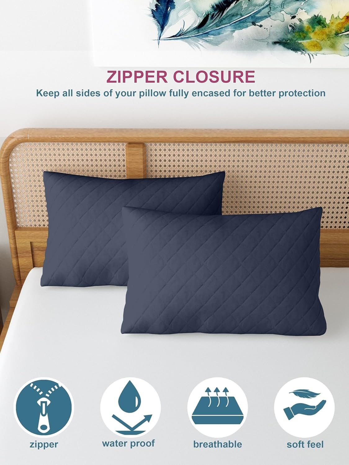 Micro quilted waterproof pillow covers set