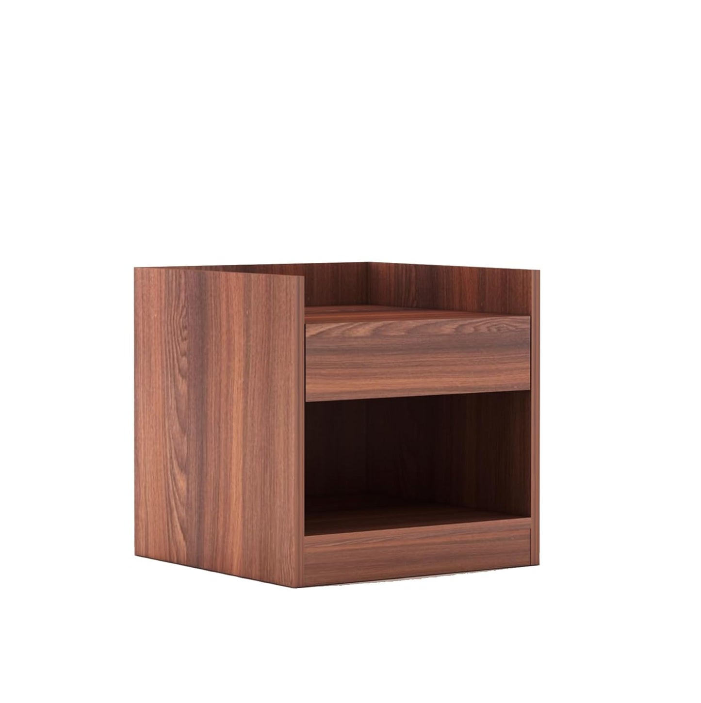 Modern bedside cabinet featuring open storage shelf