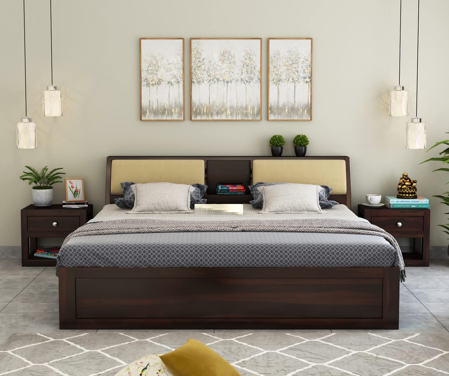 Modern Sheesham bed for stylish Indian homes with ample storage

