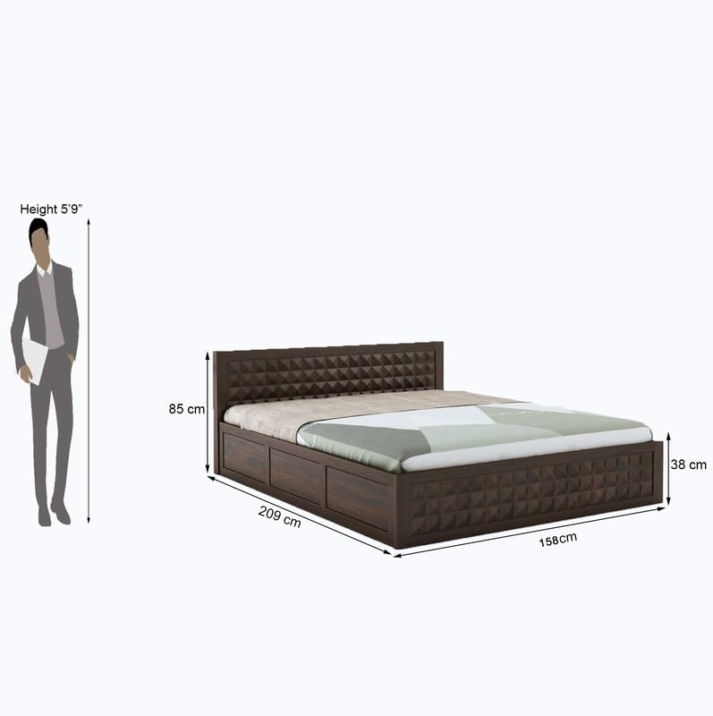 Modern queen bed with carved headboard

