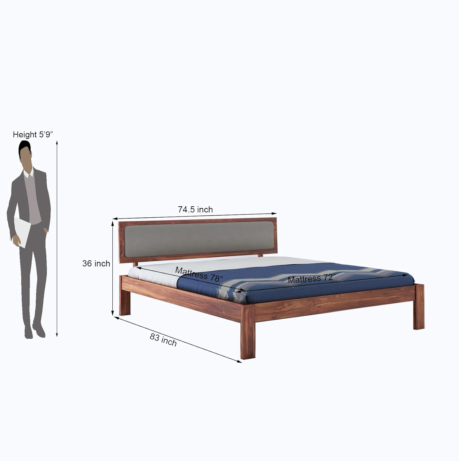 Modern wooden bed in bedroom setup

