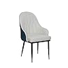 Side view of PU leather dining chair with sleek blue backrest and cushioned seat