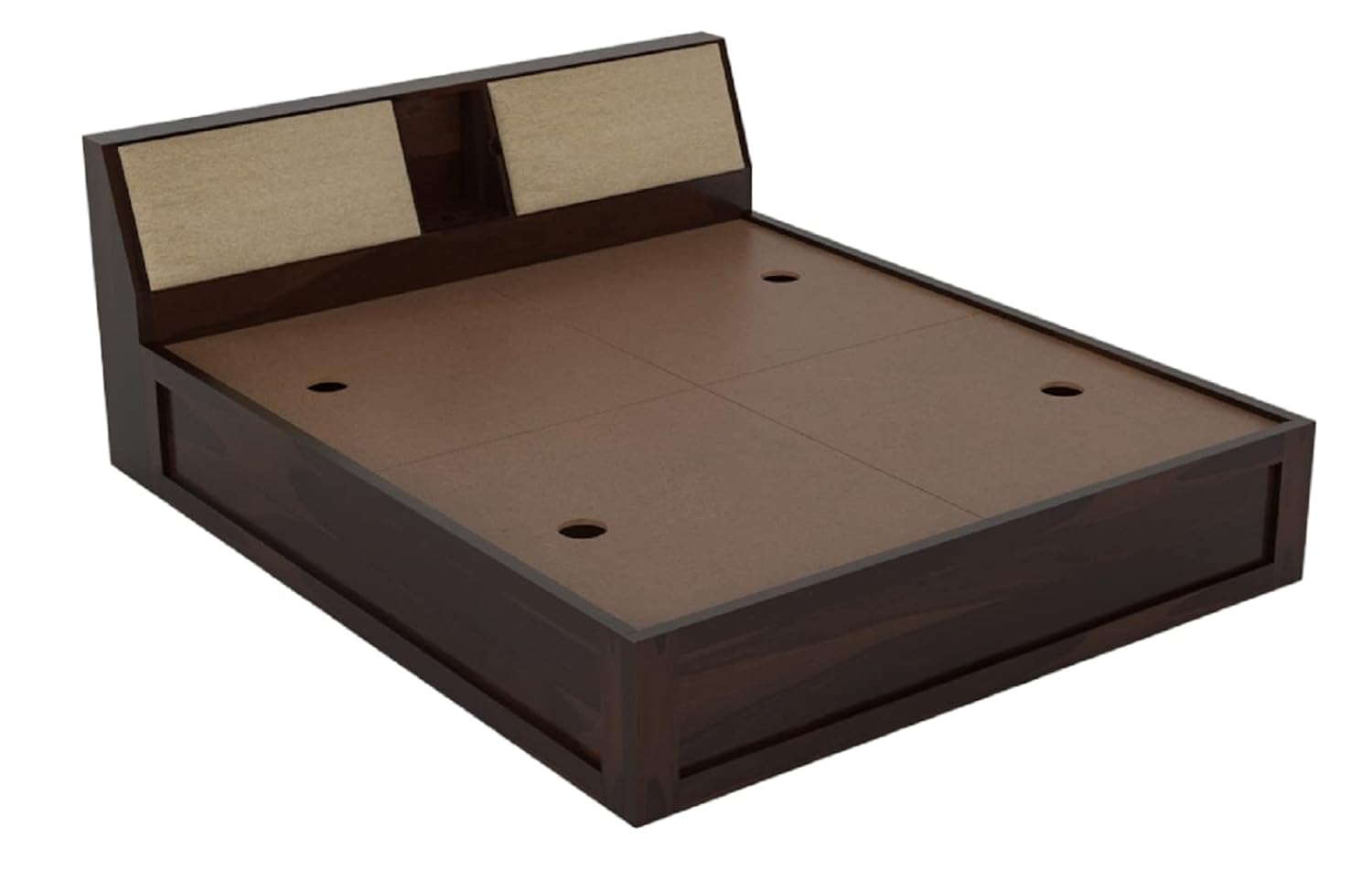 Queen Size Box Storage Bed in Walnut Finish for Compact Bedroom Spaces

