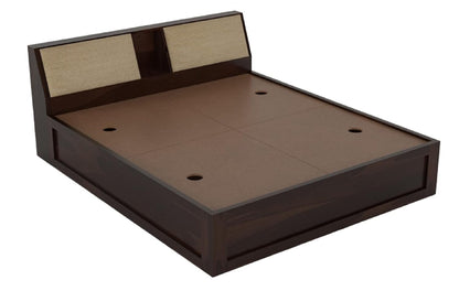 Queen Size Box Storage Bed in Walnut Finish for Compact Bedroom Spaces

