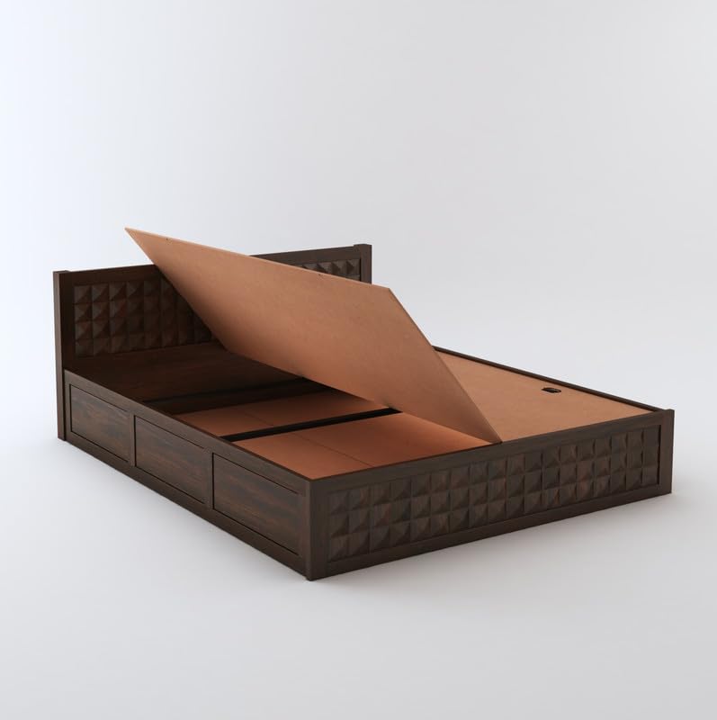 Queen size storage bed in dark wood

