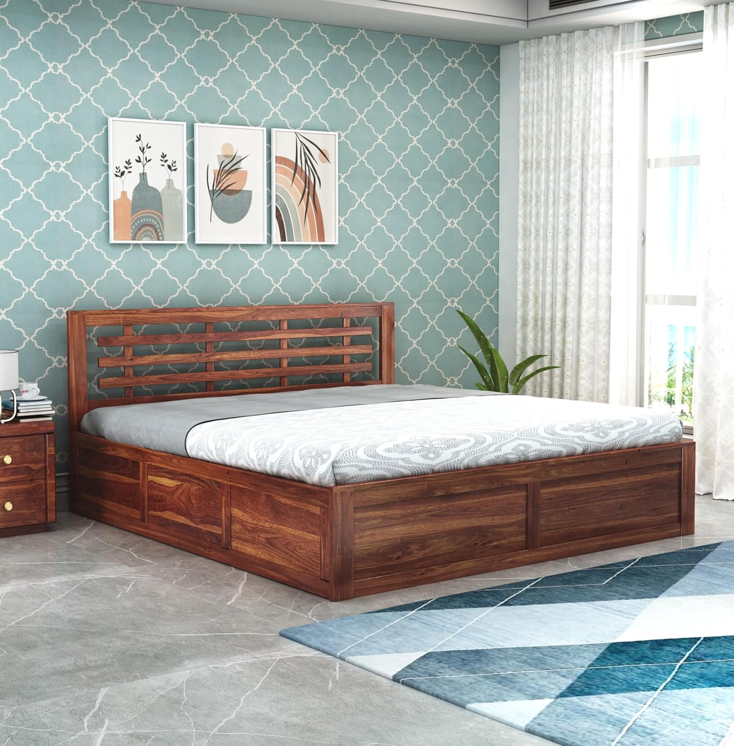 Sheesham Wood Diamond Queen Bed
