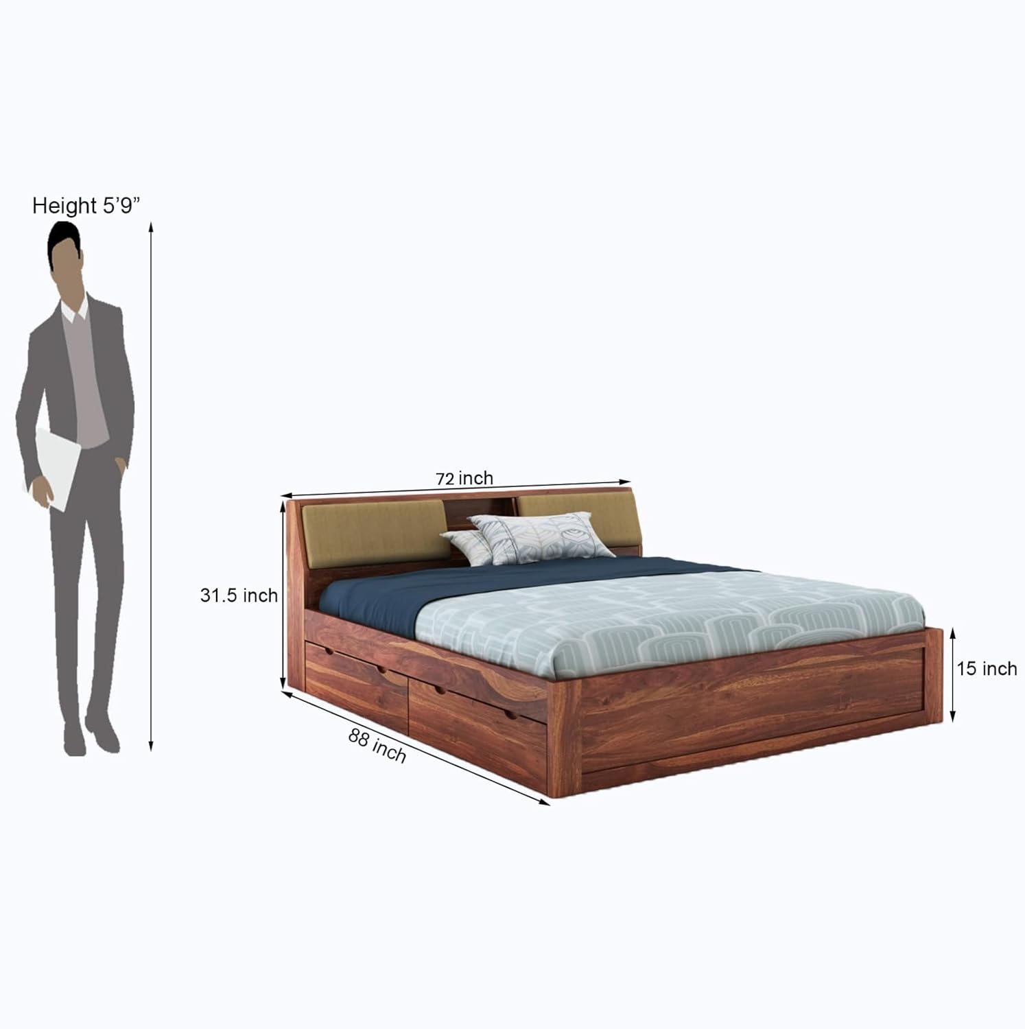 King Size Wooden Bed Without Storage