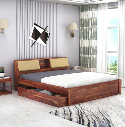 Sheesham wood king size bed with drawer storage