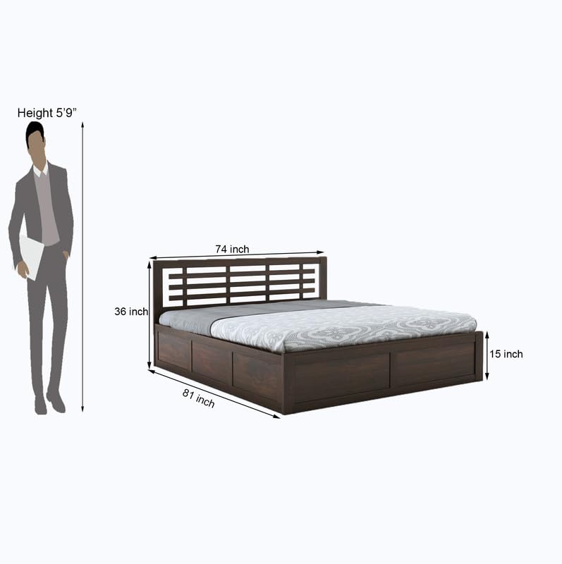 Sheesham wood queen palang with storage walnut finish