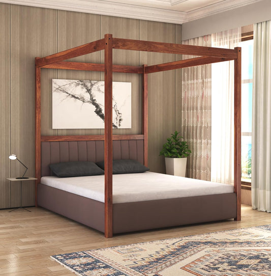  Sheesham wood king bed with box storage – honey finish