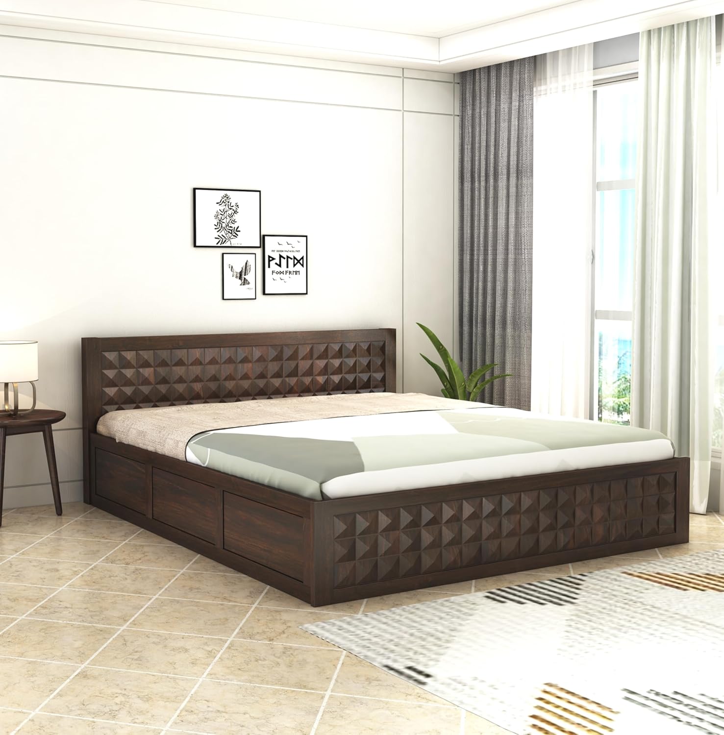 Sheesham wood queen bed with storage

