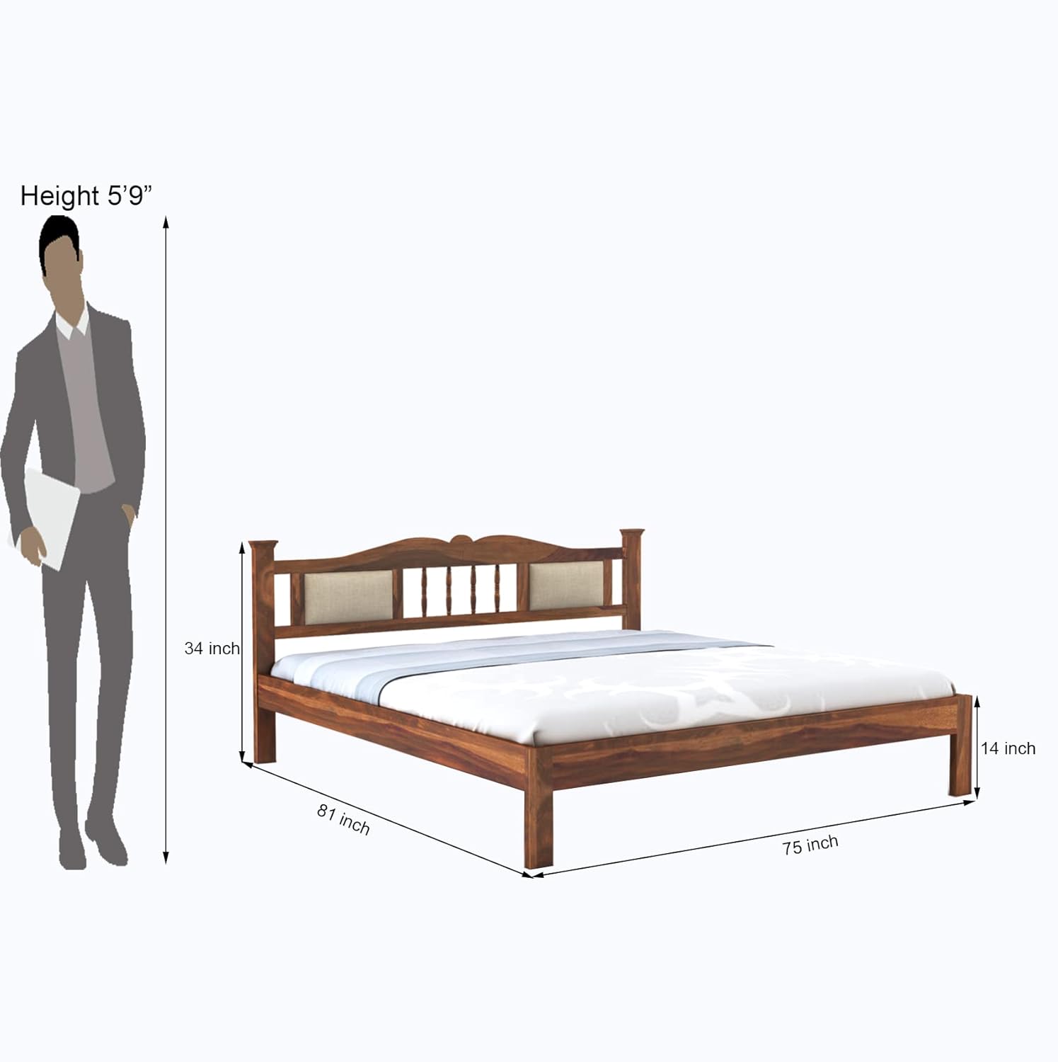 Solid Wood Queen Bed for Bedroom without Storage

