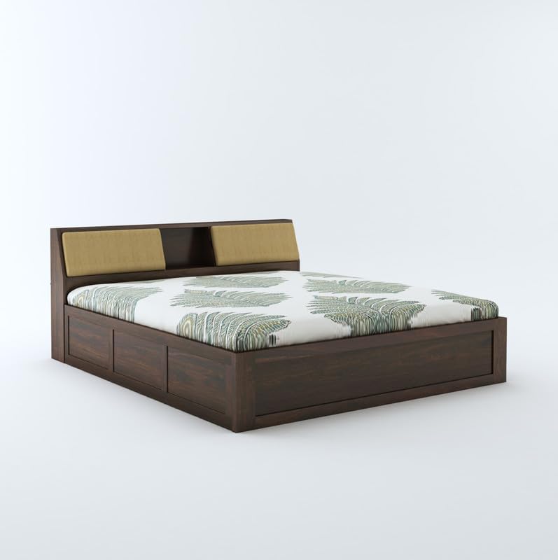 Solid wood king bed with headboard cabinet

