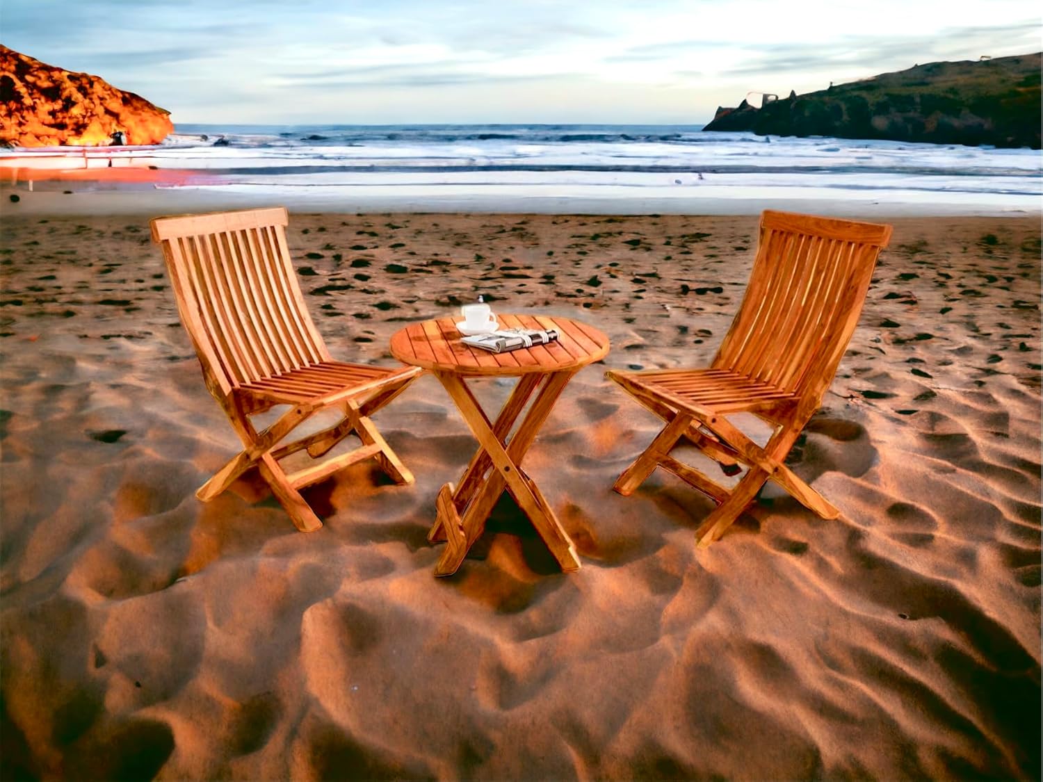 Solid wood outdoor table and chair set for small balcony or terrace

