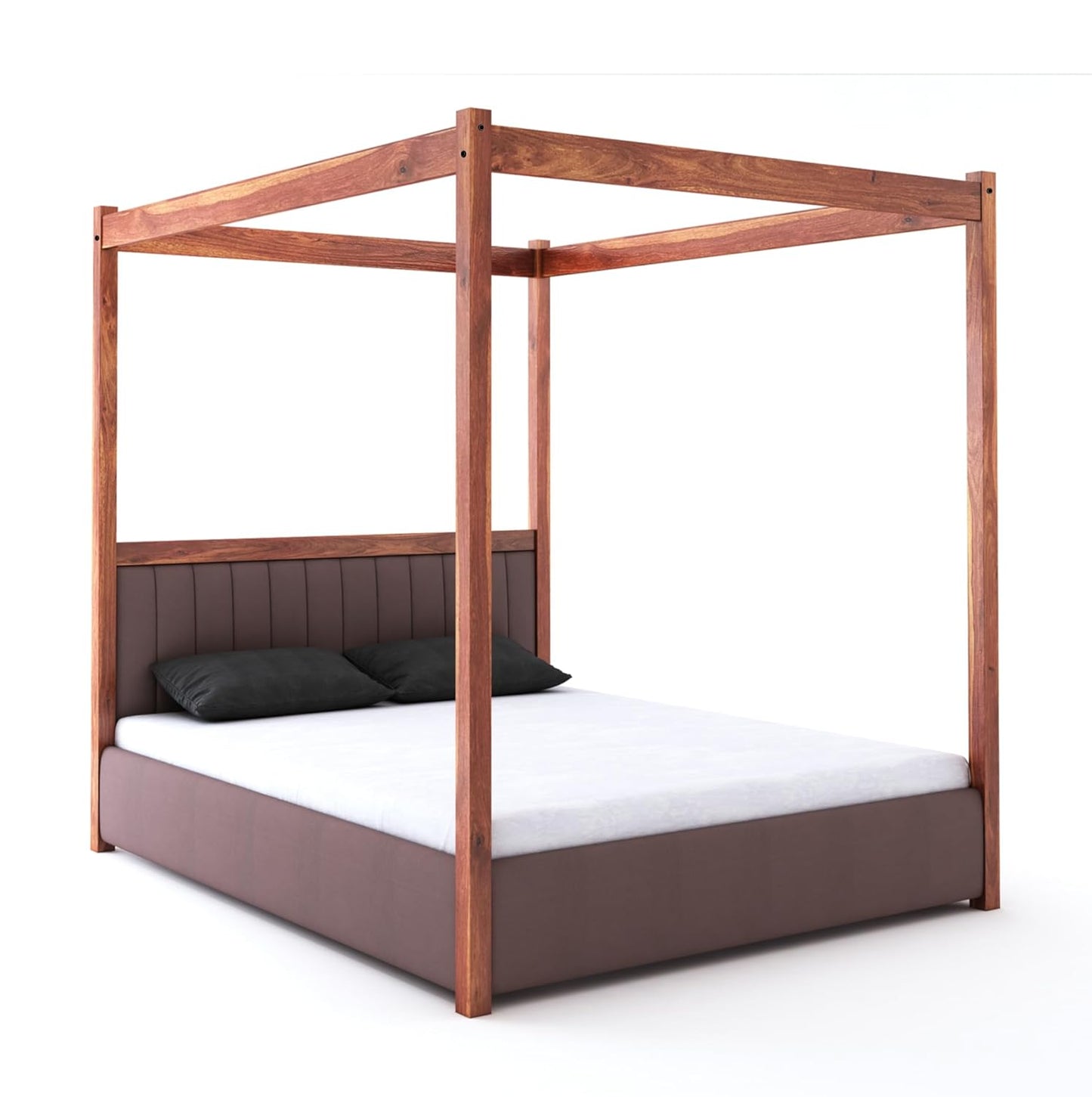 Solid wood poster bed in honey finish for modern bedrooms