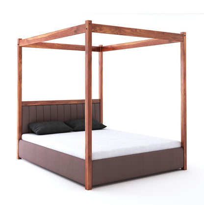 Solid wood poster bed in honey finish for modern bedrooms