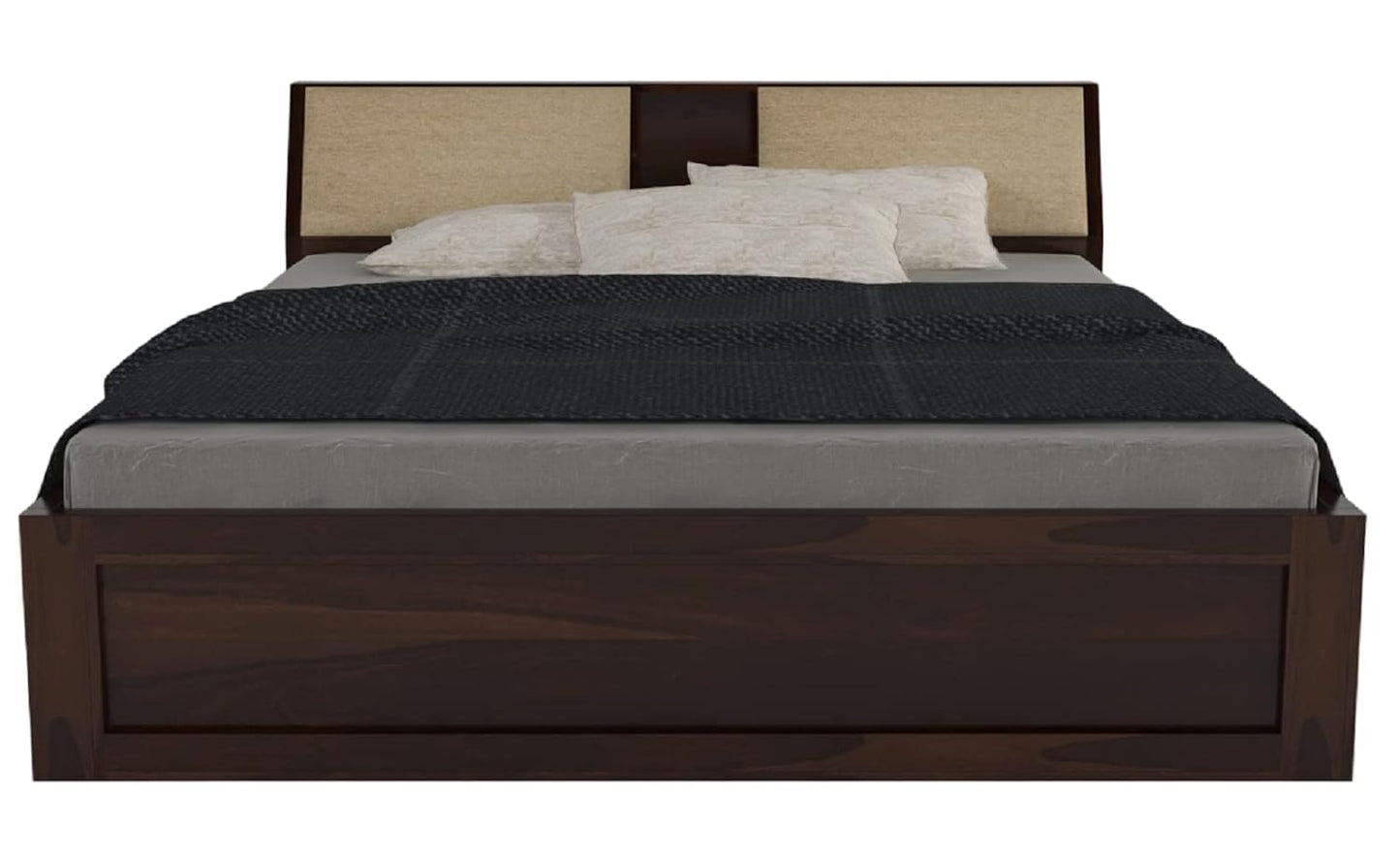 Stylish Sheesham Wood Bed with Cushioned Headboard & Underbed Storage

