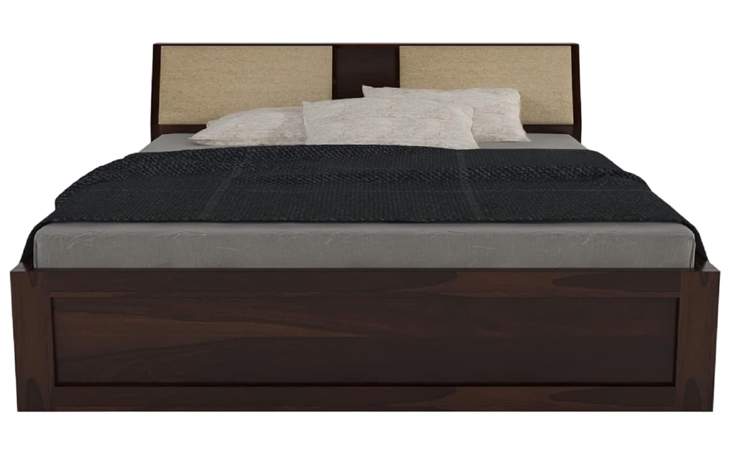 Stylish Sheesham Wood Bed with Cushioned Headboard & Underbed Storage

