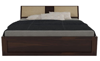 Stylish Sheesham Wood Bed with Cushioned Headboard & Underbed Storage

