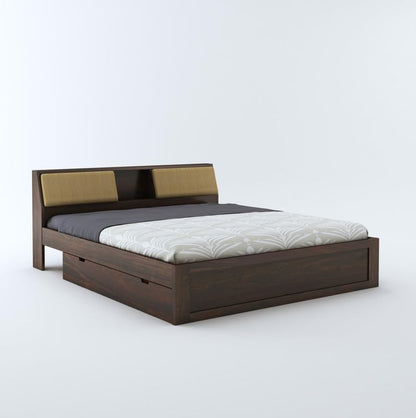 Stylish king size wooden bed with sliding drawers

