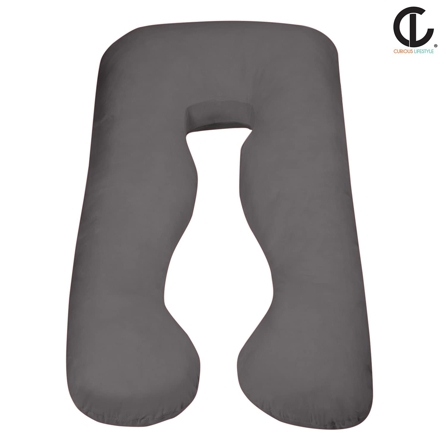 U-shaped pregnancy body pillow on bed for full body support