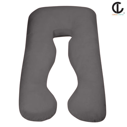 U-shaped pregnancy body pillow on bed for full body support