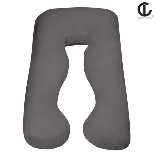 U-shaped pregnancy body pillow on bed for full body support