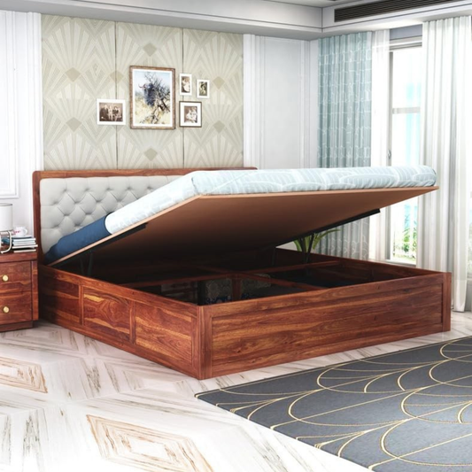 Curious Lifestyle Solid Sheesham Wood Queen Size Bed with Storage for Bedroom Living Room Solid Wooden Furniture Double Bed for Home Hotels (Walnut Finish)