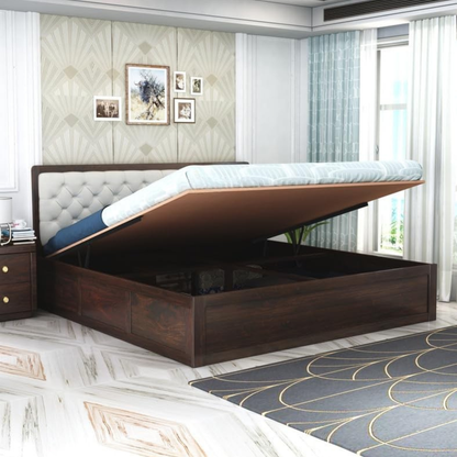 Curious Lifestyle Solid Sheesham Wood Queen Size Bed with Storage for Bedroom Living Room Solid Wooden Furniture Double Bed for Home Hotels (Walnut Finish)