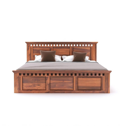 Curious Lifestyle CRAFTS Sheesham Wood Queen Size Bed Without Storage Solid Wooden Cot Bed Double Bed Furniture for Bedroom Living Room Home - Bars Bie Bed (Teak Finish)
